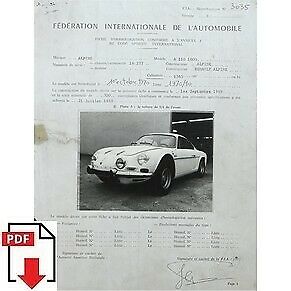 1970 Alpine Renault A110 1600 FIA homologation form PDF download